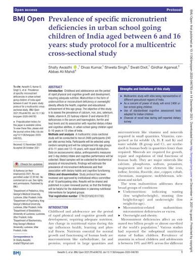 Prevalence of specific micronutrient deficiencies in urban school going children and adolescenc