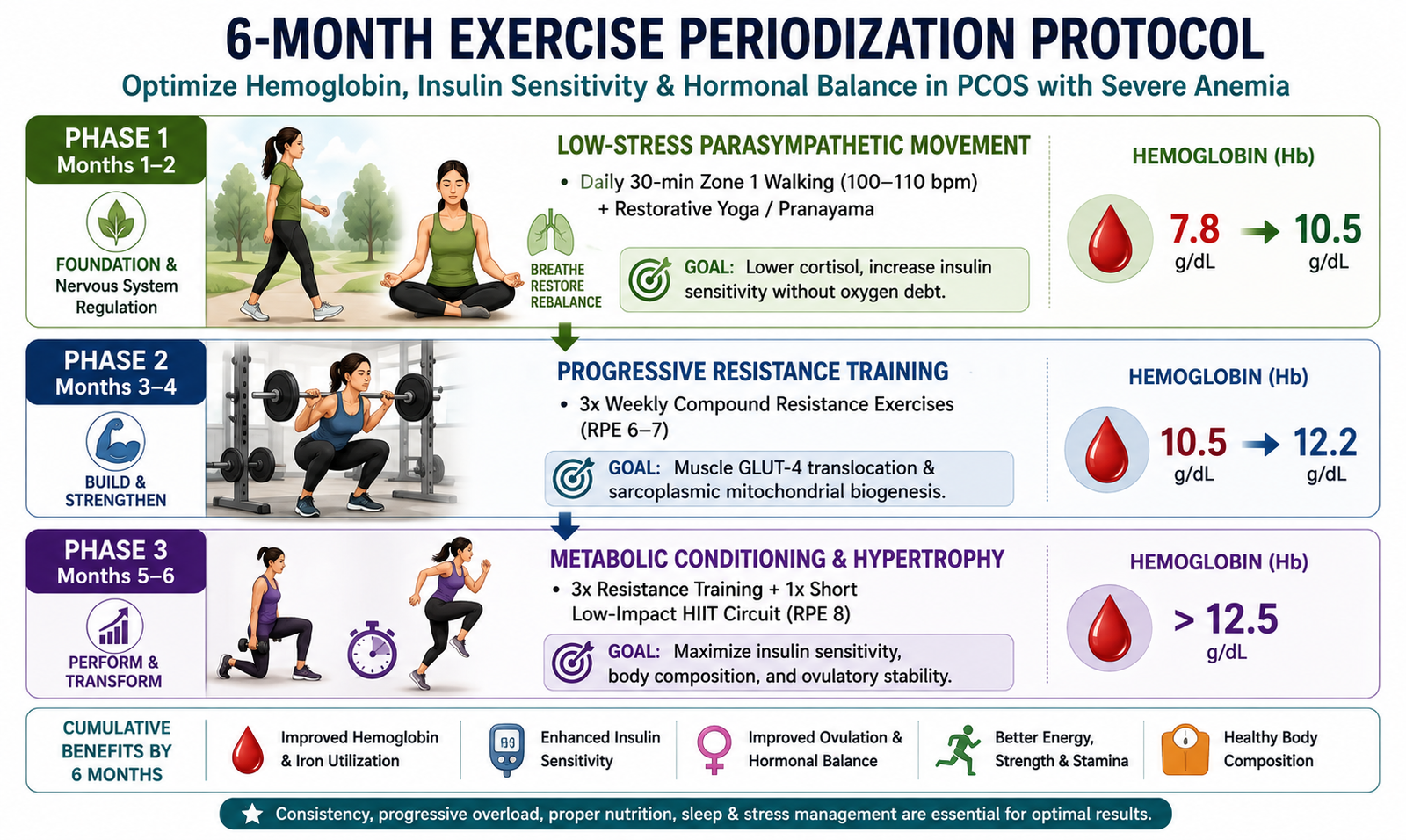 Phase Wise- 6 Months Exercise Plan for a PCOS Woman