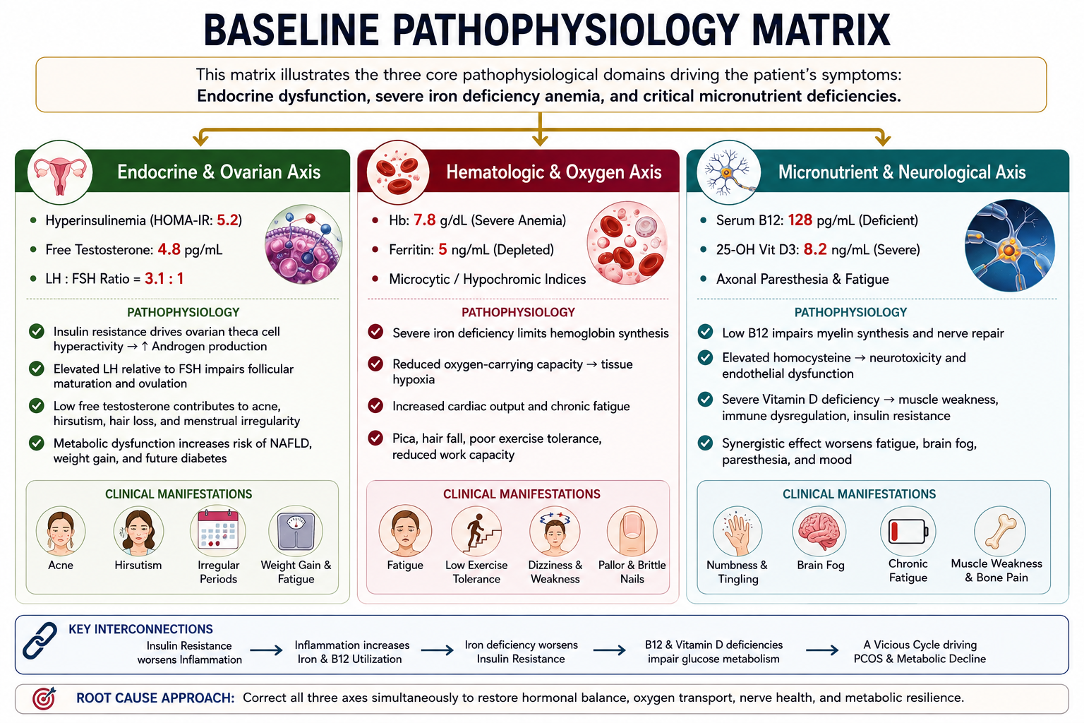 A typical PCOS Woman with Hyper-Insulinaemia, Low Hb and Low Vit B12 and D3 Levels