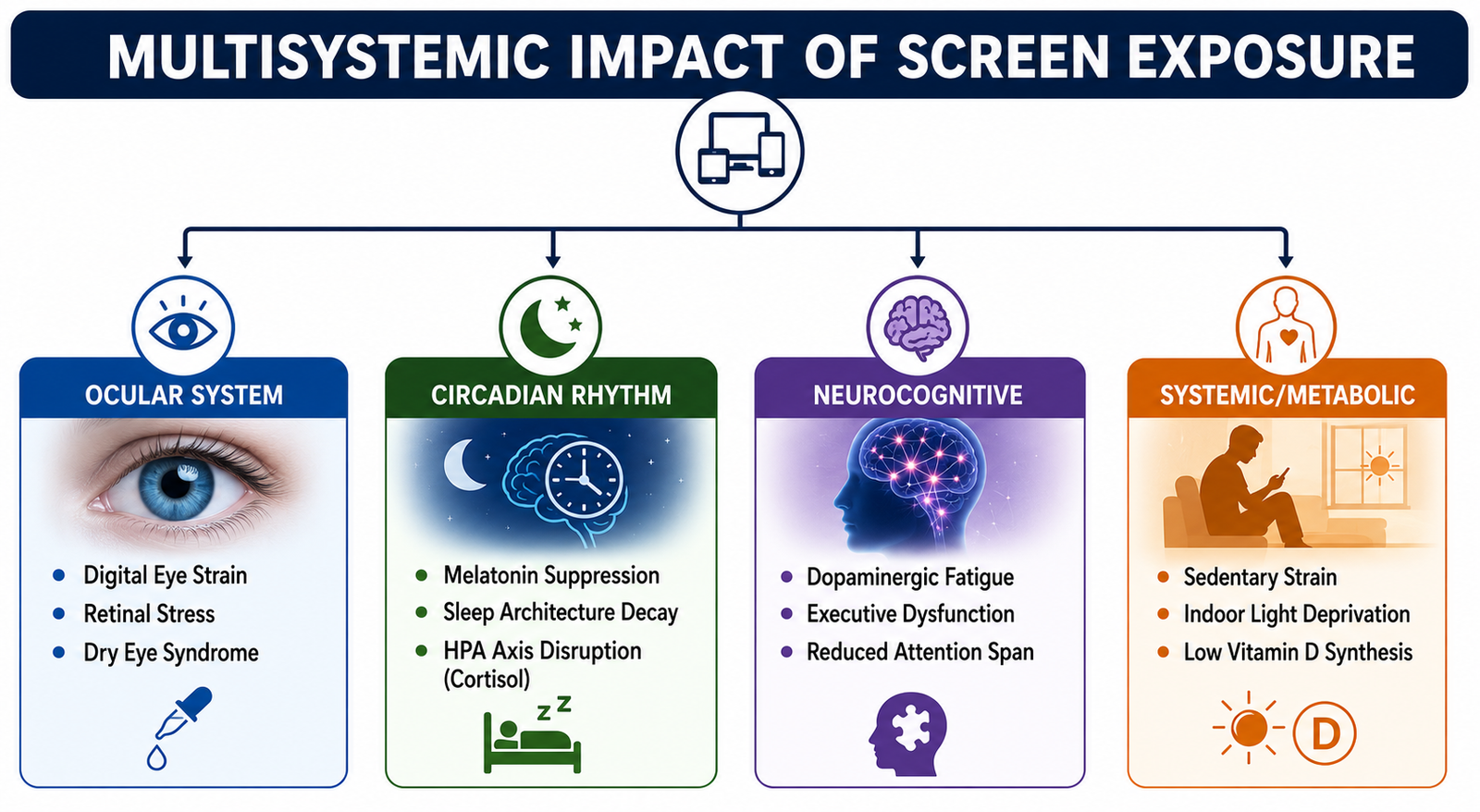 Detrimental effects of digital screen exposures on human health