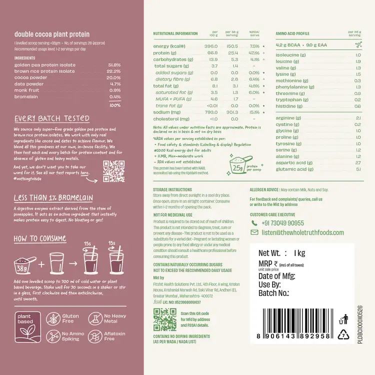 The Whole Truth Pea Protein + Brown Rice Protein Cocoa Blend