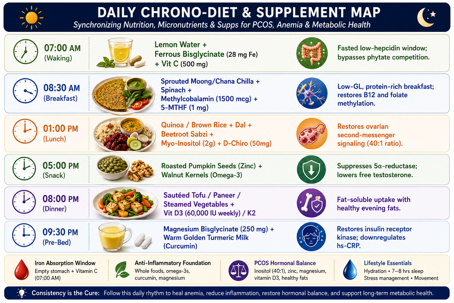 Suggested Daily Supplements Usage and Specific Foods Usage Plan for a PCOS Woman