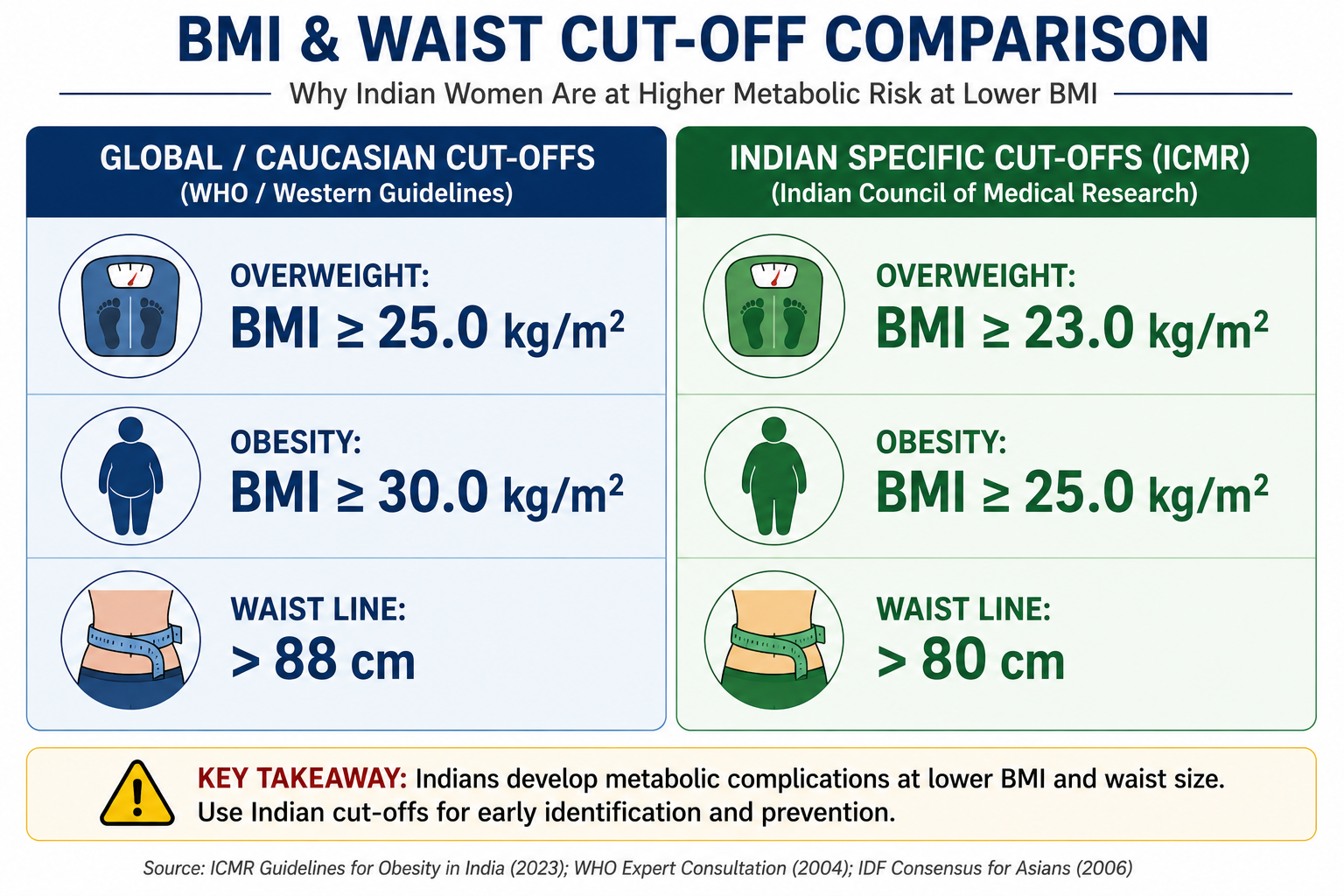 BMI and Waist Comparison Indians Women v/s Westerners