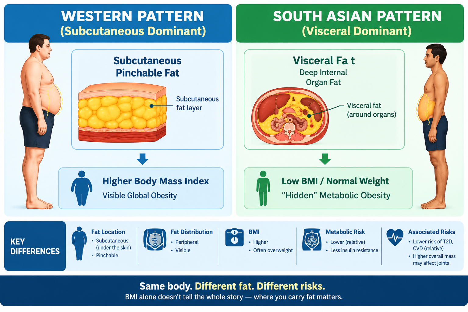 Fat Deposition in Western Male vs Indian Male