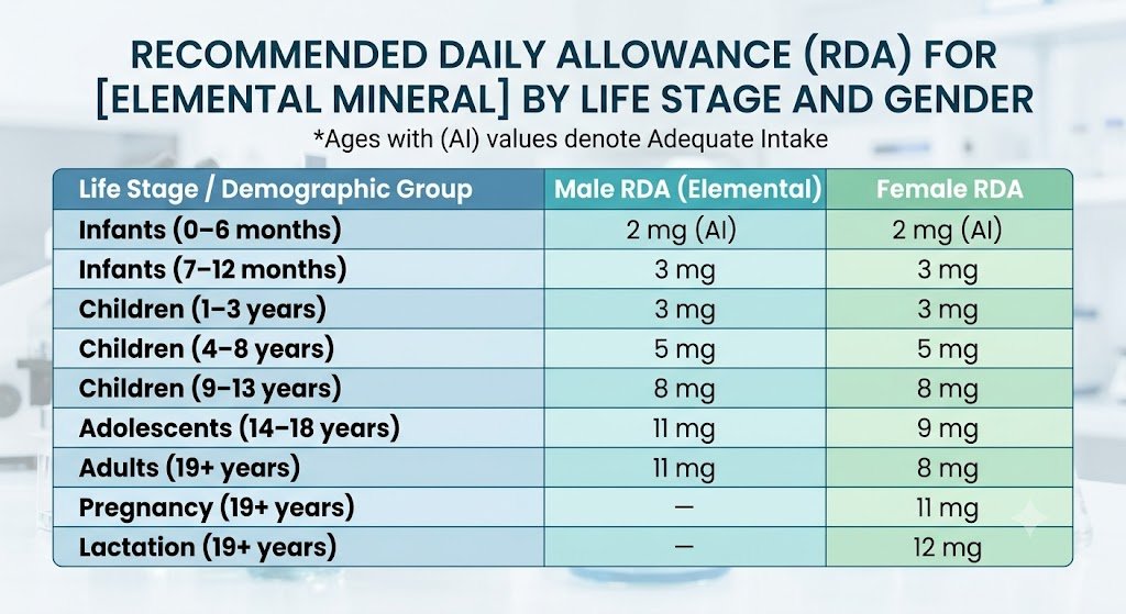 Daily Requirements of Zinc